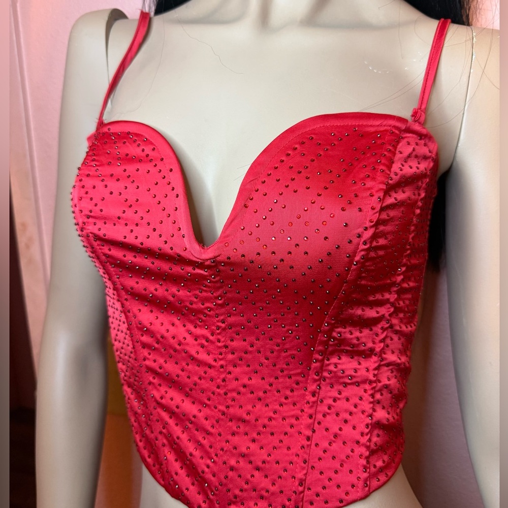 Windsor Red Rhinestone Corset Bustier Top Sparkly Sweetheart NWT